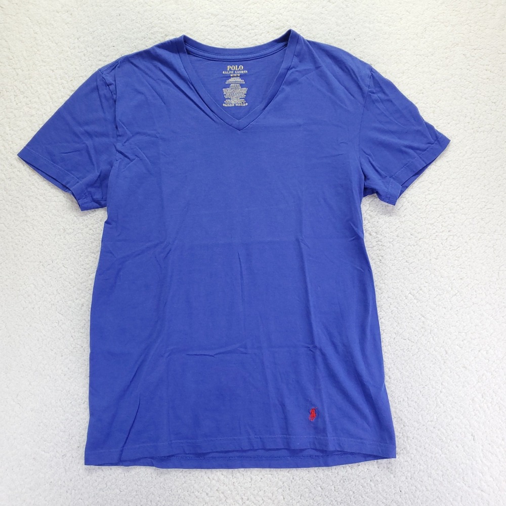 Polo Ralph Lauren Mens V-Neck T-Shirt Royal Blue Classic Fit Cotton Medium M